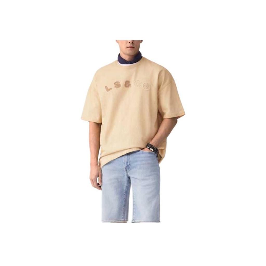 Levis SS25 Front Patch Pattern Comfortable Crew Neck Short Sleeve T-Shirt Men T-Shirts Light-Brown 003N6-0001