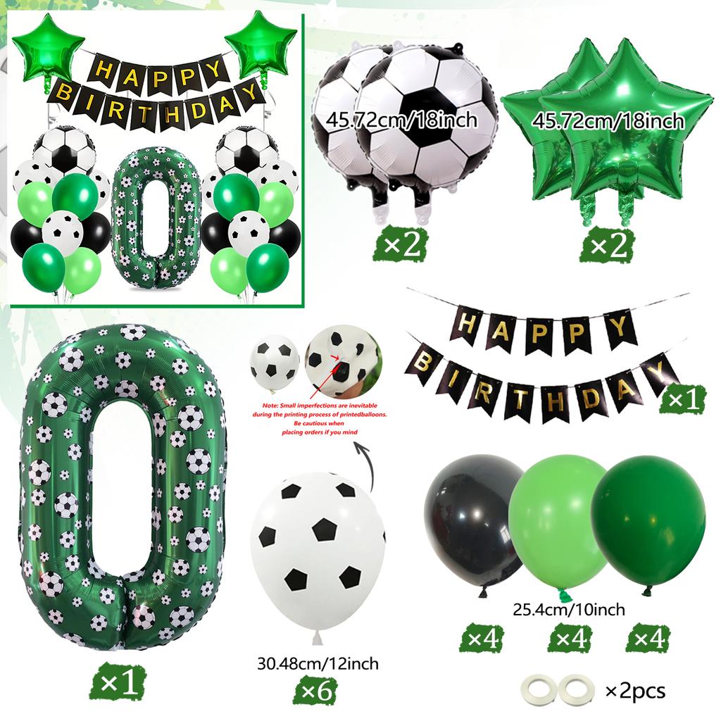 Football Number Balloon Set 0-9 Pentagram Balloons Happy Birthday Banner for Football Themed Birthday Party Decoration