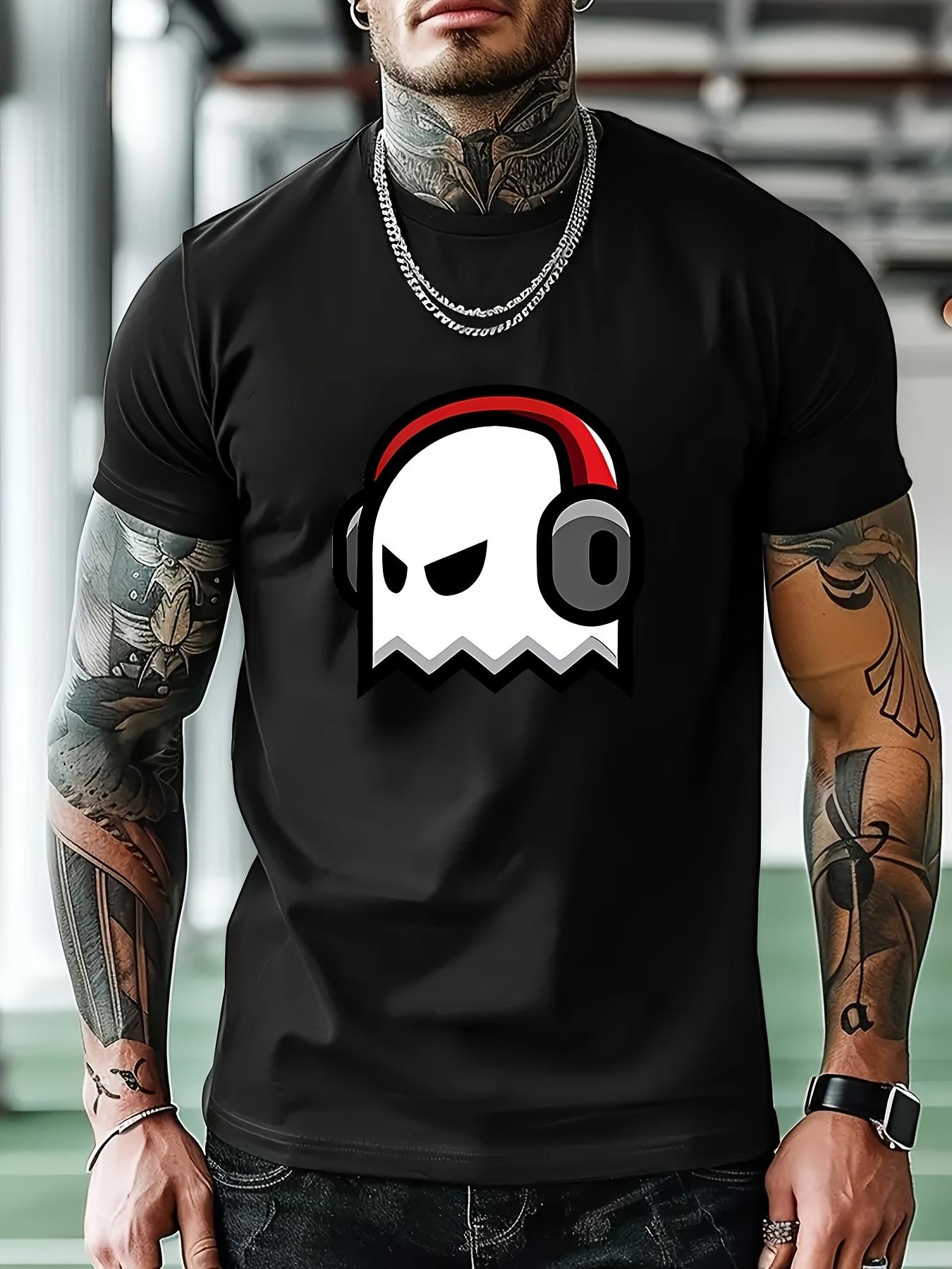 Casual Athletic T-shirt with Skull & Headphones Graphic - Black S