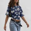 Women's Floral Print Pullover T Shirt Short Sleeve Crew Neck Loose Fit Casual Top for Daily Wear