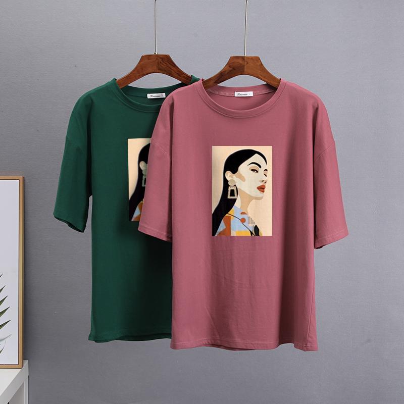 Hirsionsan Chic Cotton Printed T Shirts Women Summer Loose Casual Tees Oversized Aesthetic Graphic Clothes Plus Size Female Tops