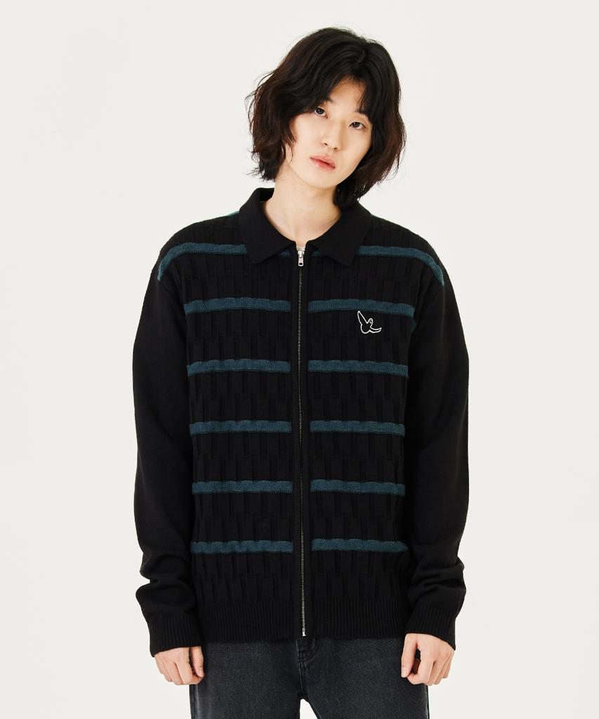 Mark Gonzales Angel Stripe Polo Knit Cardigan - Black