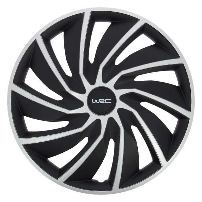 Lot de 4 enjoliveurs Bi-couleur gris &amp; noir 15 pouces - WRC - TURBO - Look racing - Fixation simple et rapide par clips