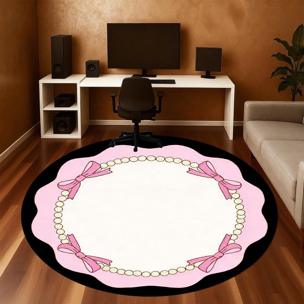 1pc Pearl Bow Round Chair Mat Office Area Rug - Non-Slip, Floor Mat for Office, Bedroom, and Indoor Decor P127294