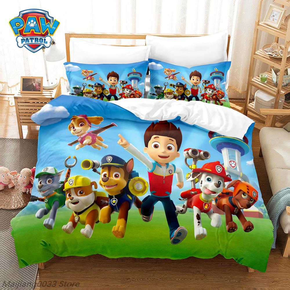 Paw Patrol Cute Puppy Duvet Cover Set, Cartoon Anime Quilt Cover with Pillowcase, Soft Bedding, Bedroom Decor Gift for Kids