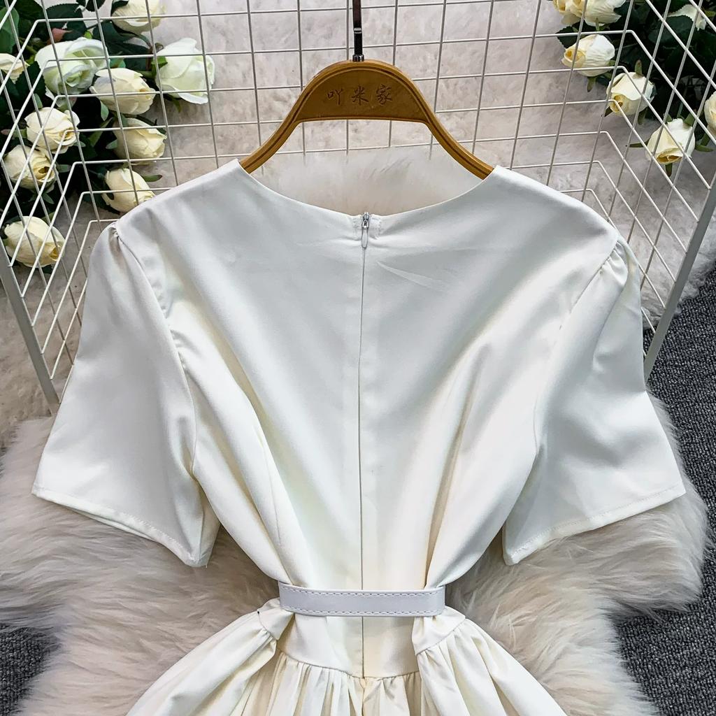 2026 New Summer Women Floral Print Short Sleeve Midi Long Elegant Gorgeous Bridesmaid Cocktail Party Dress with Round Neck