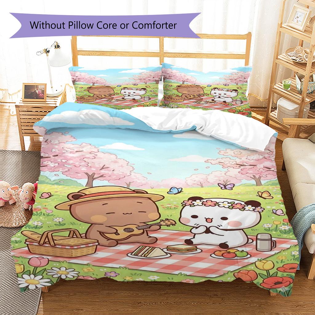 Bubu Dudu Cartoon Pattern Bedding Set Quilt Cover Pillowcase Home Decor Gift (1 * Duvet Cover + 2 * Pillowcase, Without Core)