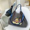 Japanese Style Handmade Waterproof Nylon Canvas Bag with Embroidered Patterns, Large Capacity