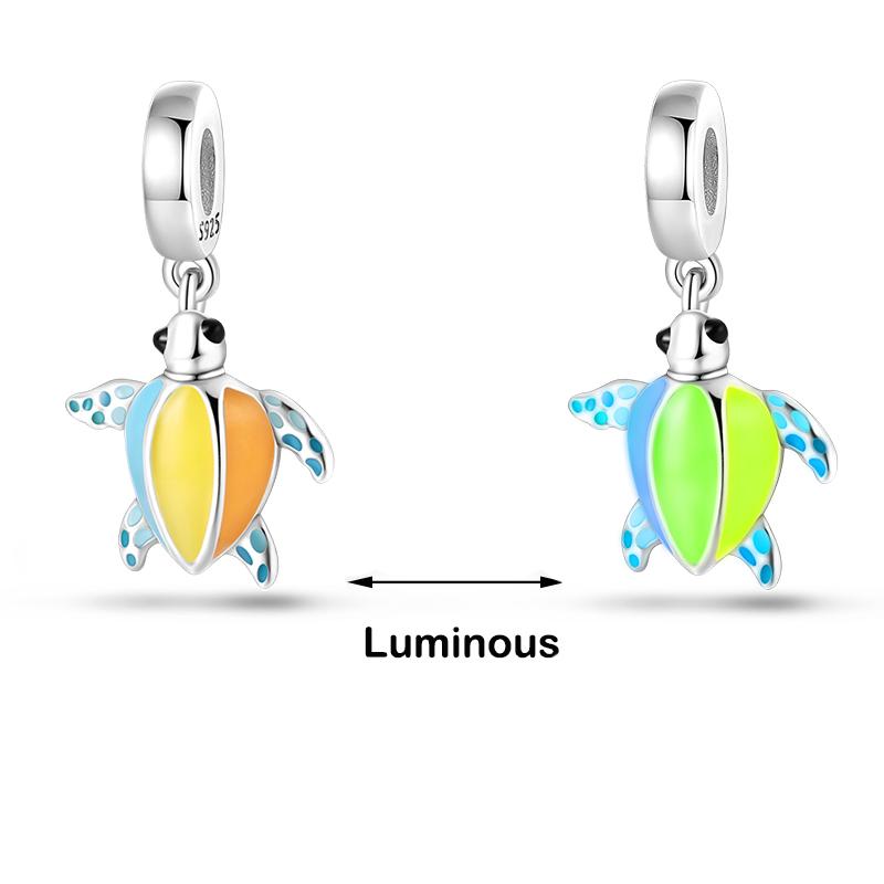 Abalorios luminosos de plata de ley 925 auténtica con forma de ballena, pulpo, concha marina, color azul, aptos para pulseras originales 925, joyería fina DIY