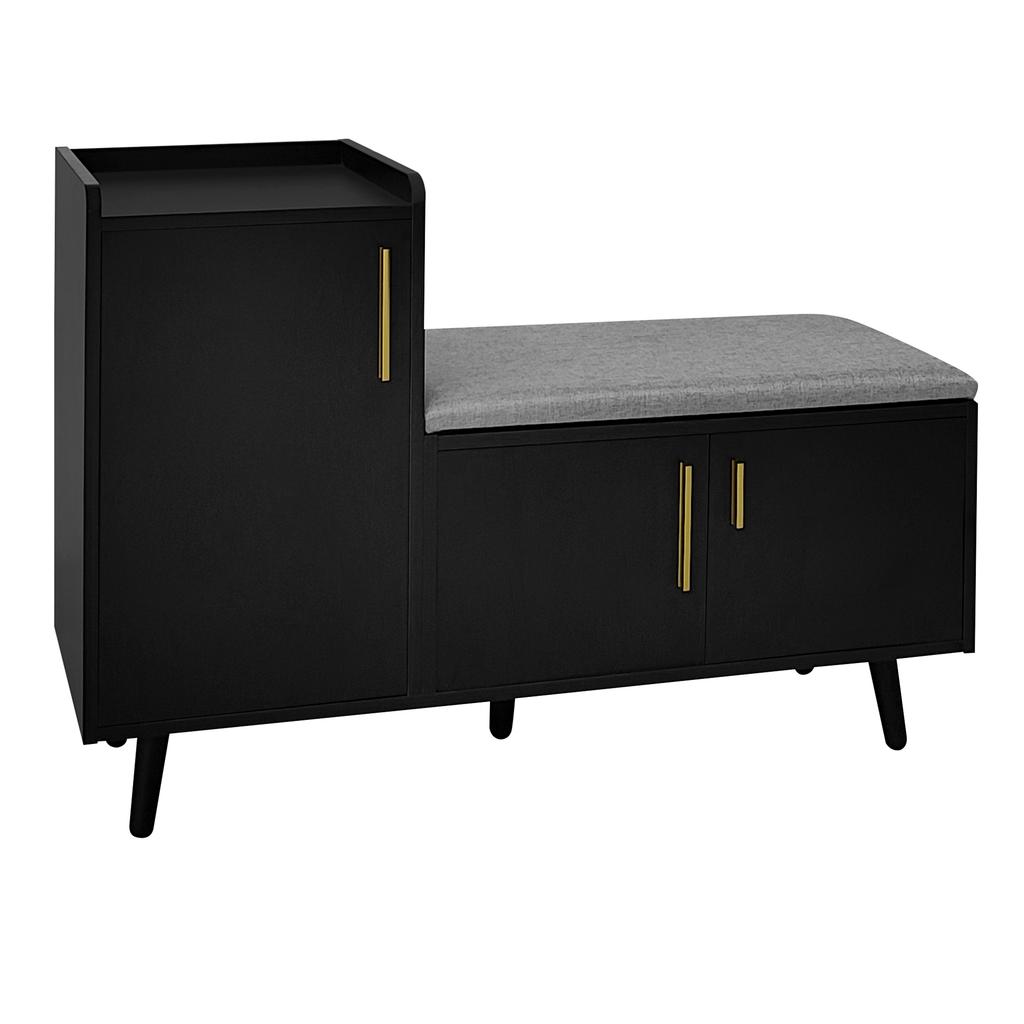Modern Shoe Bench with Three Storage Doors, Asymmetrical Metal Handles and Multiple Levels for Storage - W100/D34/H69 cm(old sku WF318094AAA)