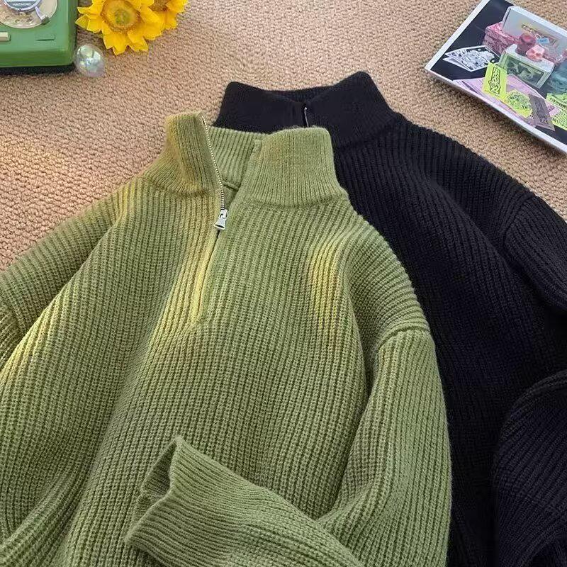 

Men s Autumn/Winter Half-Zip Turtleneck Sweater - Japanese Cityboy Style, Versatile for Couples