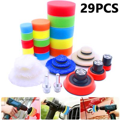 29 Pcs Car Polishing Pad Kit Reusable 1.2/2/3 Inch Buffing Pads Sponge Set Kit M14 Drill Adapter Power Tool Car Polisher