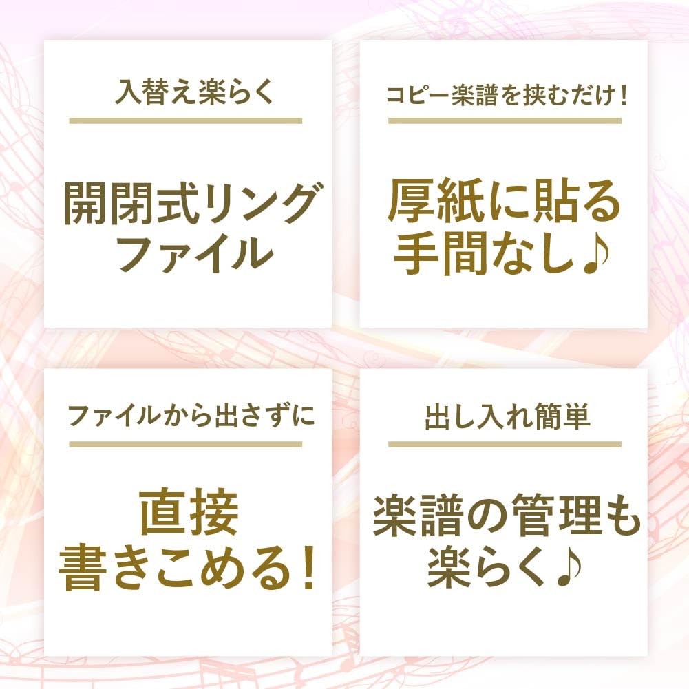 Notový kroužek dobře viditelný držák na noty, zapisovatelný, doplňovací, pilník, nereflexní, (Černá)