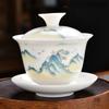 High Quality White Porcelain Gaiwan Gold Painted Cover Bowl Ceramic Tea Cup With Lid and Saucer Ceramic Kung Fu Tea Set Gai Wan