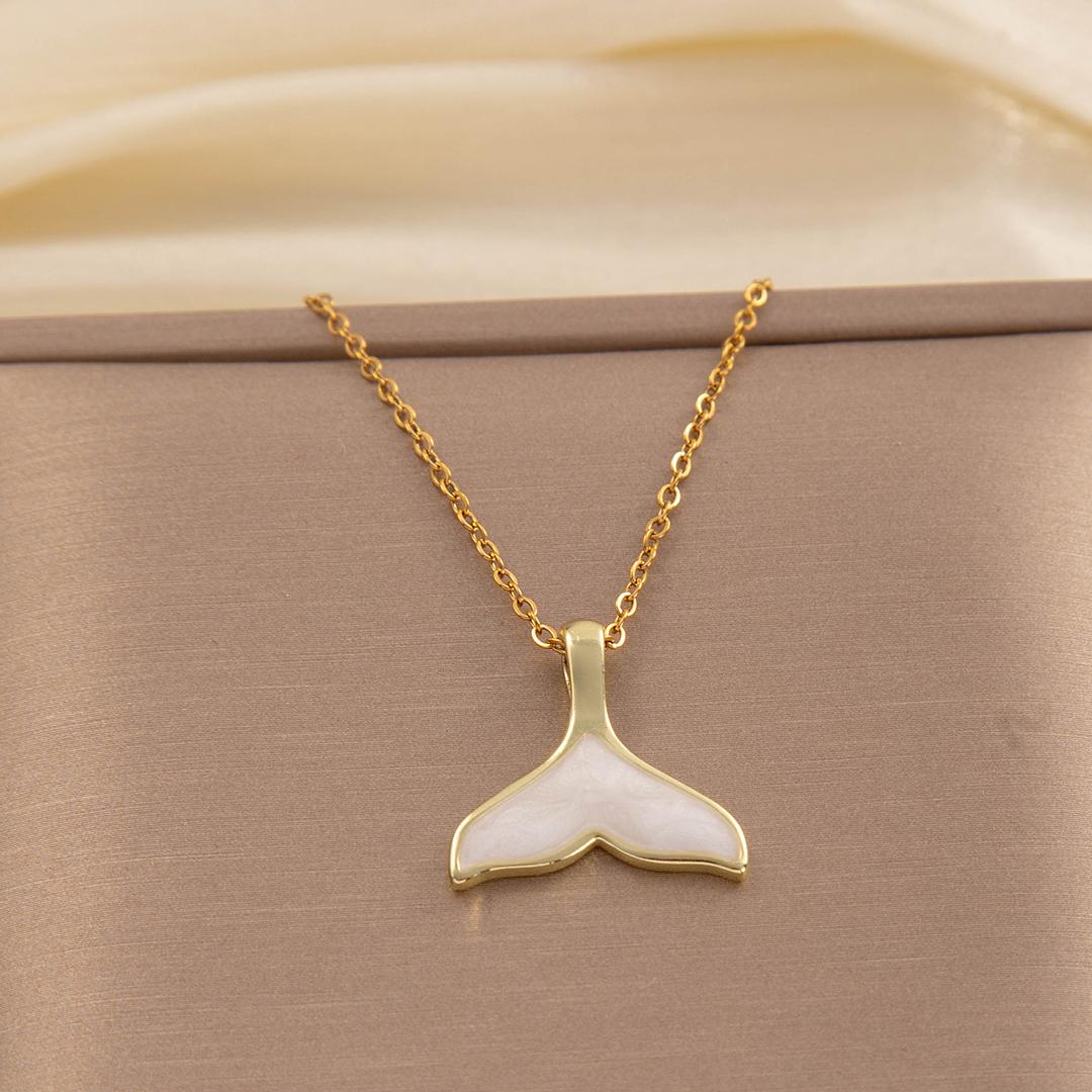 

Ожерелье с подвеской в виде хвоста русалки из нержавеющей стали и имитации ракушки, на удачу, подарок на День святого Валентина для девушки, ювелирные подарки