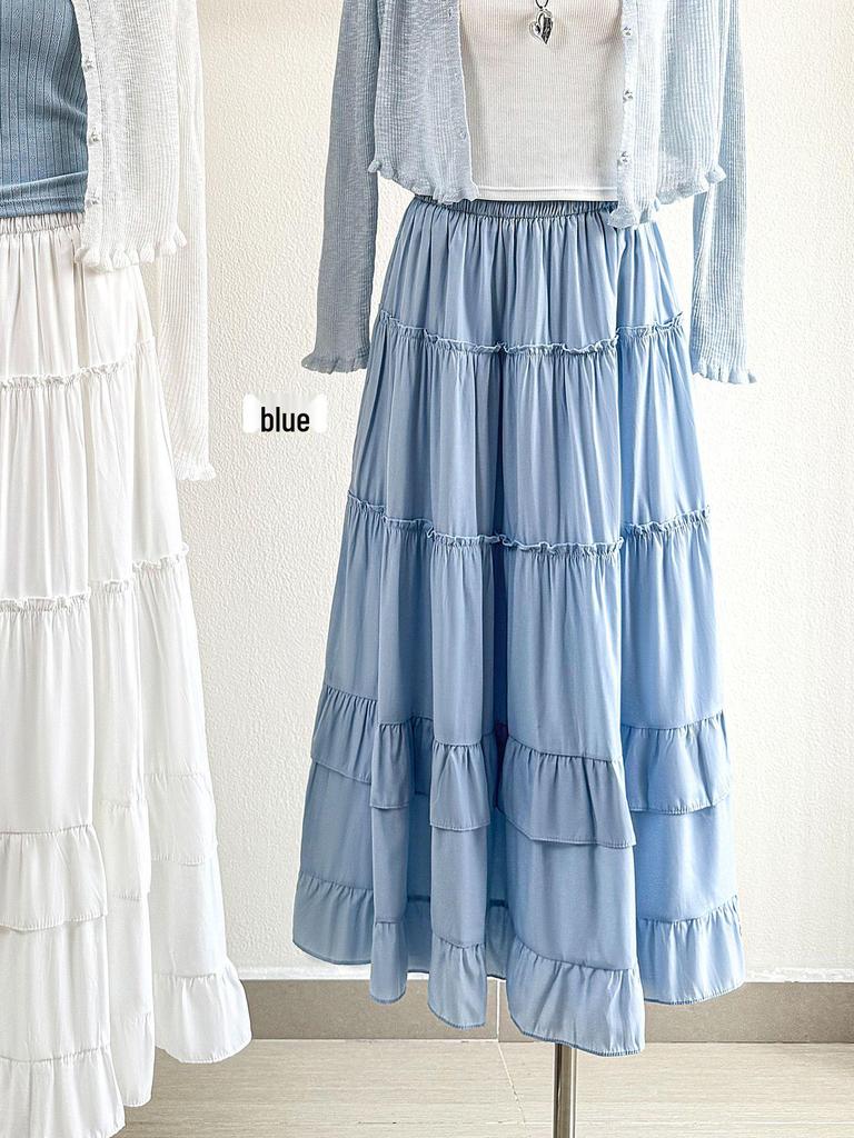 White Ruffle Draped Umbrella Skirt - Spring/Summer 2026 Collection