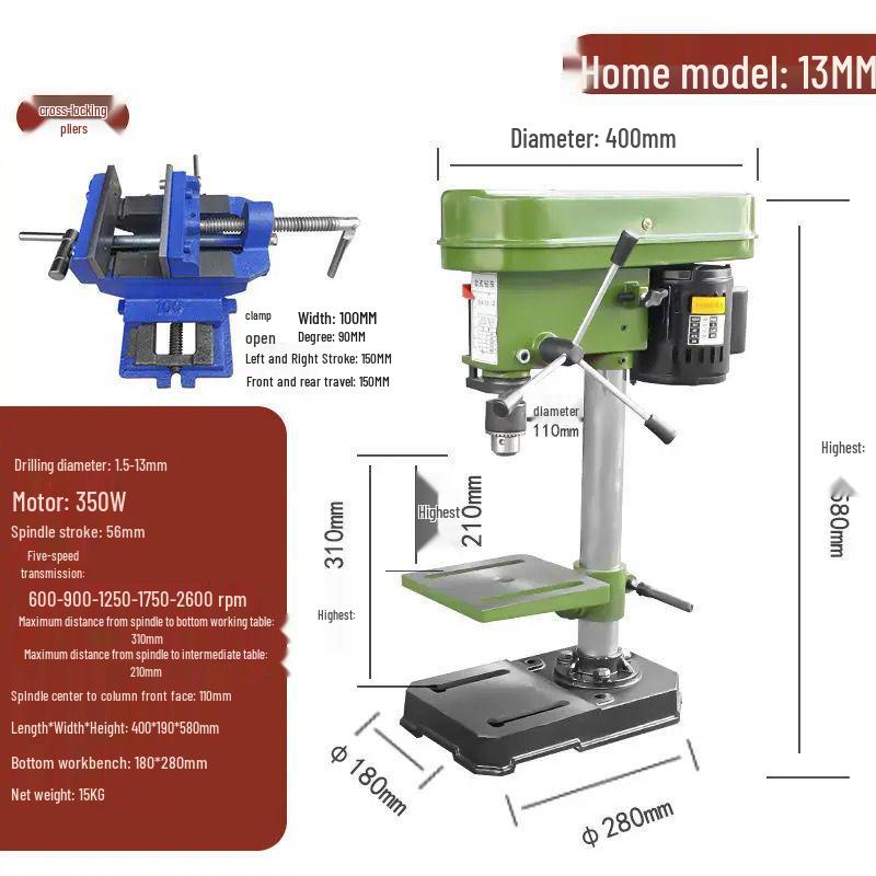 13mm Compact Bench Drill 220V for Metal & Woodworking, Lightweight Electric Desktop Drill Press with Multifunctional Variable Speed.
