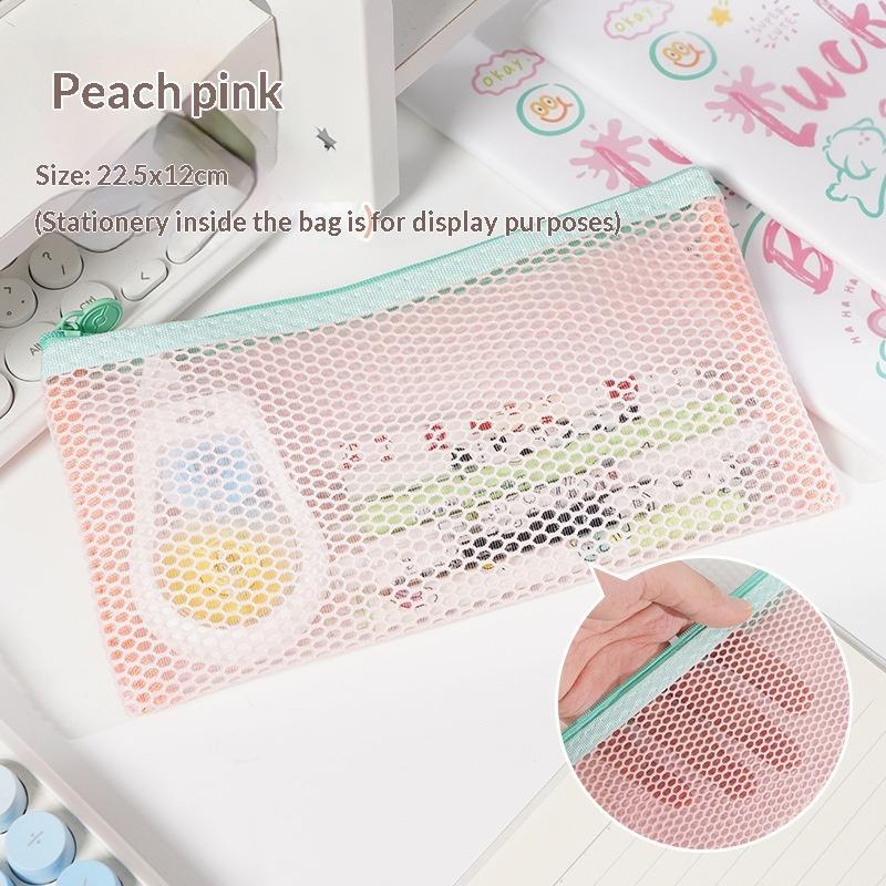 Pastel Transparent Mesh Zipper Pencil Pouch Heavy Duty Smooth Zipper Stationery Bag for School Exams Office Storage