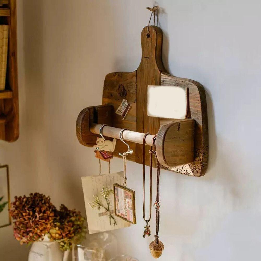 Natural Wood Roll Paper Holder Cutting Board Shape Wall Mounted Toilet Paper Holder Vintage Rustic Paper Towel Holder Bathroom