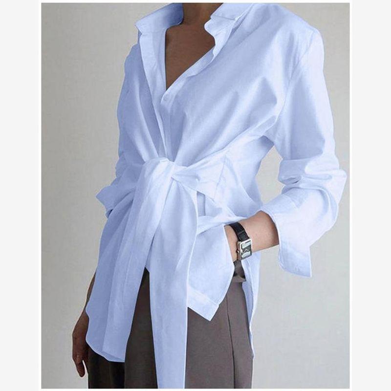 Lace-up Waist-Controlled Classy Stylish Shirt White Shirt Women's Long Sleeve White Shirt Lady