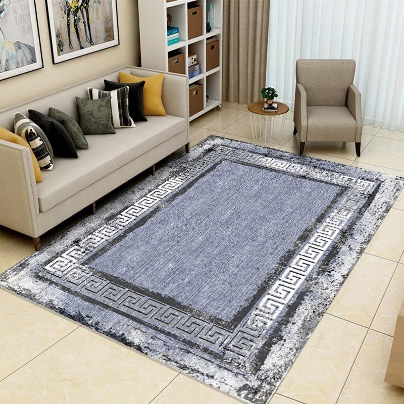 Elegant Retro Border Carpet with Exquisite Patterns Non Slip Coffee Table Mat for Living RoomBedroomCasual and ComfortableCarpet
