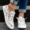 Women's Cartoon Print Flat Loafers, Lightweight Round Toe Comfortable Lace Up Slip On Canvas Shoes, Casual Low Top Shoes