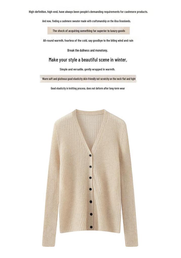 100% Pure Cashmere Women's V-Neck Cardigan – Autumn/Winter Knit Sweater Coat