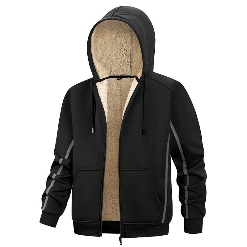 

Autumn and Winter Men s Casual Sports Jacket with Thick Fleece Hooded Cardigan and Lamb Fleece Hoodie M чорний