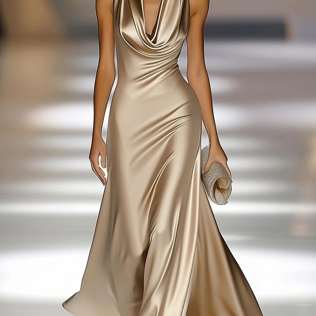 Women's Evening Gowns Solid Color Satin Party Dresses Wedding Guests Dress Hanging Neck Sleeveless Hip Hugging Skirt Women