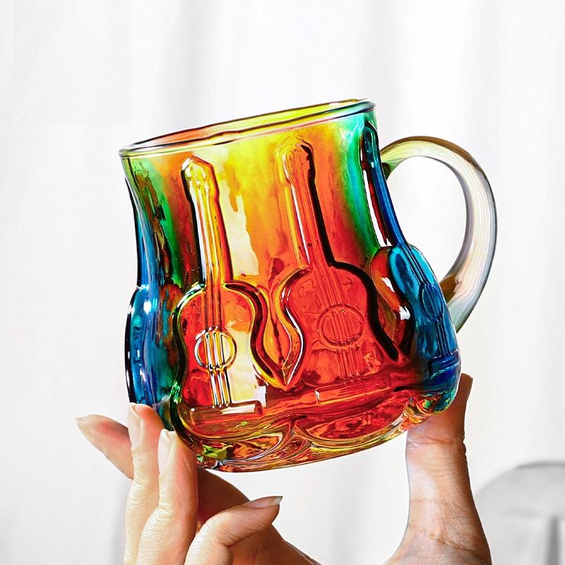Colorful Stacked Books Shaped Glass Mug, Hand-Painted Stained Glass Style Coffee Cup