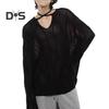Fall Winter Men Sweater Hollow Out Elastic Drawstring Long Sleeves Solid Color Knitted Pullover Top V Neck Mid Length Warm Knitwear