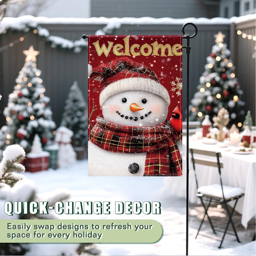 Christmas snowmanGarden Flag 12x18 Inch Double Sided for Courtyard Outdoor Welcome Flag Decoration (Excluding Flagpole)