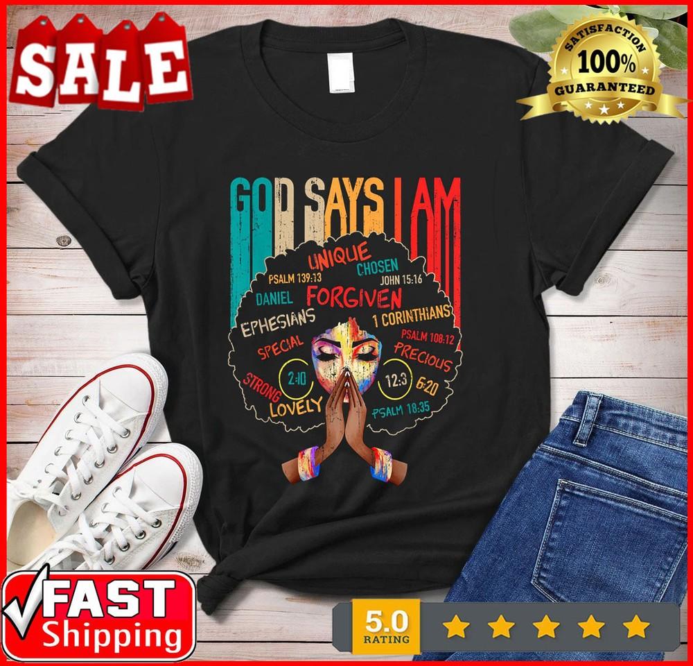 2025/Black Girl God Says I Am Black Melanin History Month Pride T-Shirt. Unisex T-Shirt XL