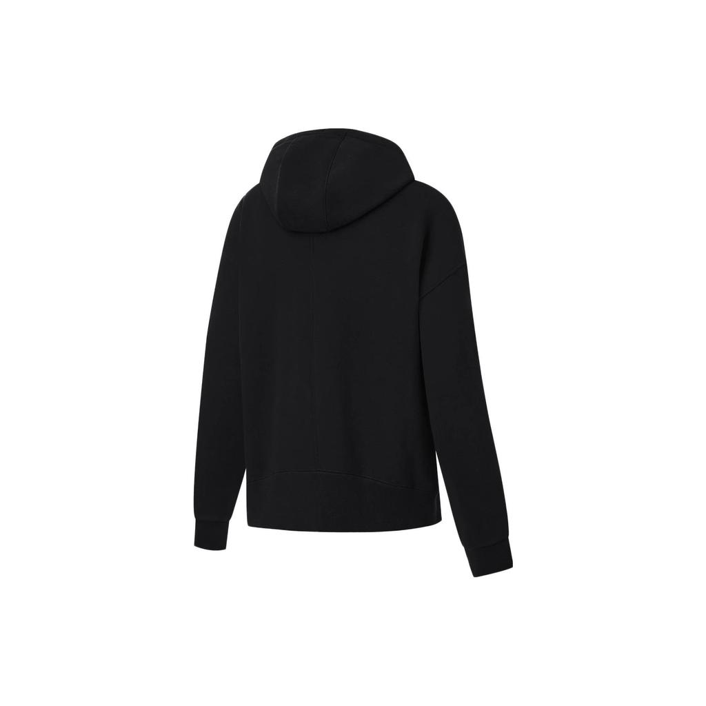 Li-Ning Solid Color Zipper Hooded Fleece Sweatshirt Women Sweatshirts Black AWDT784-1