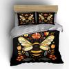 Golden Bee Floral Design Bedding Duvet Cover Set  (1*Duvet Cover 2*Pillowcases, Without Duvet Insert)