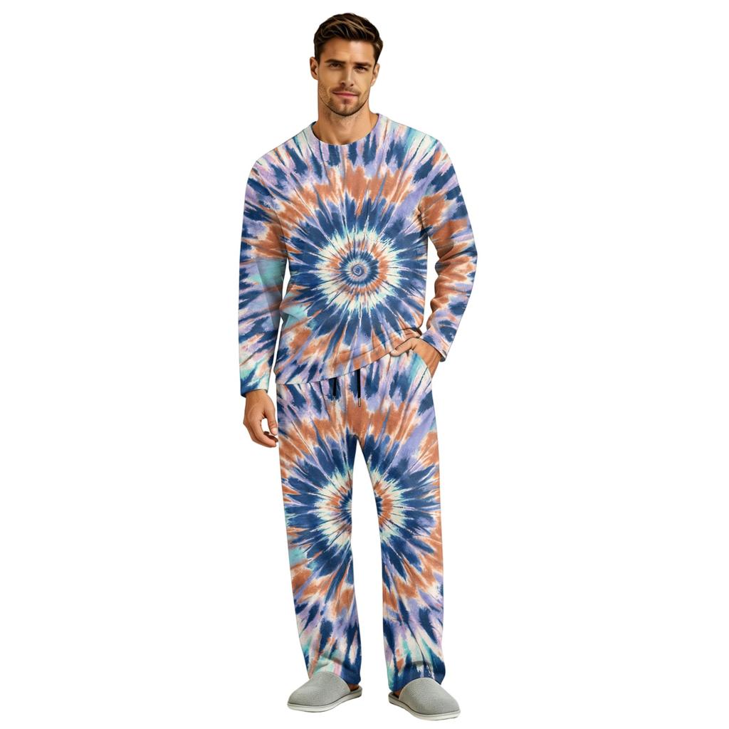 Men's Long Sleeve Pajama Set with Button Crotch and Elastic Drawstring Waist for Home Comfort