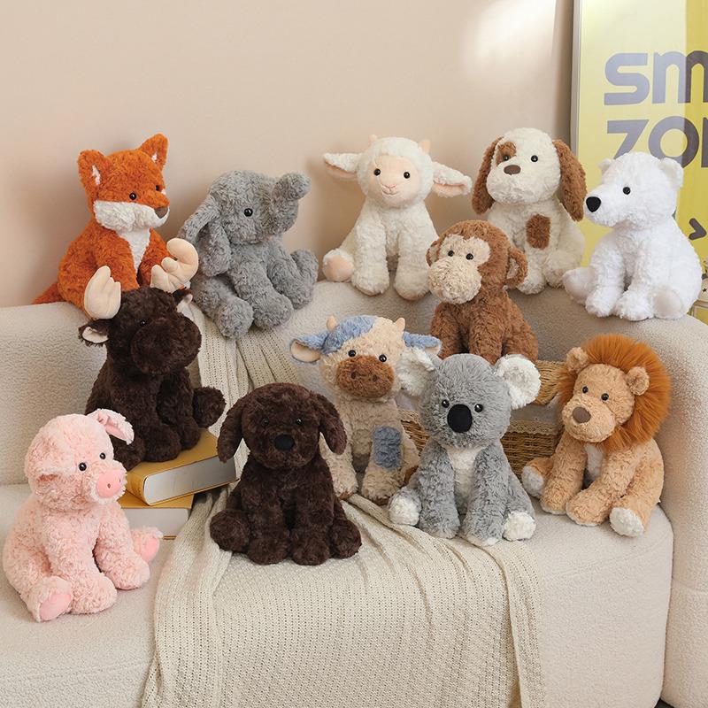 1Pc 25Cm Fluffy Lions Fox Piggy Cattle Peluche Toy Cute Sitting Animal Elephant Koala Bear Monkey Cow Polar Bear Dolls For Kids