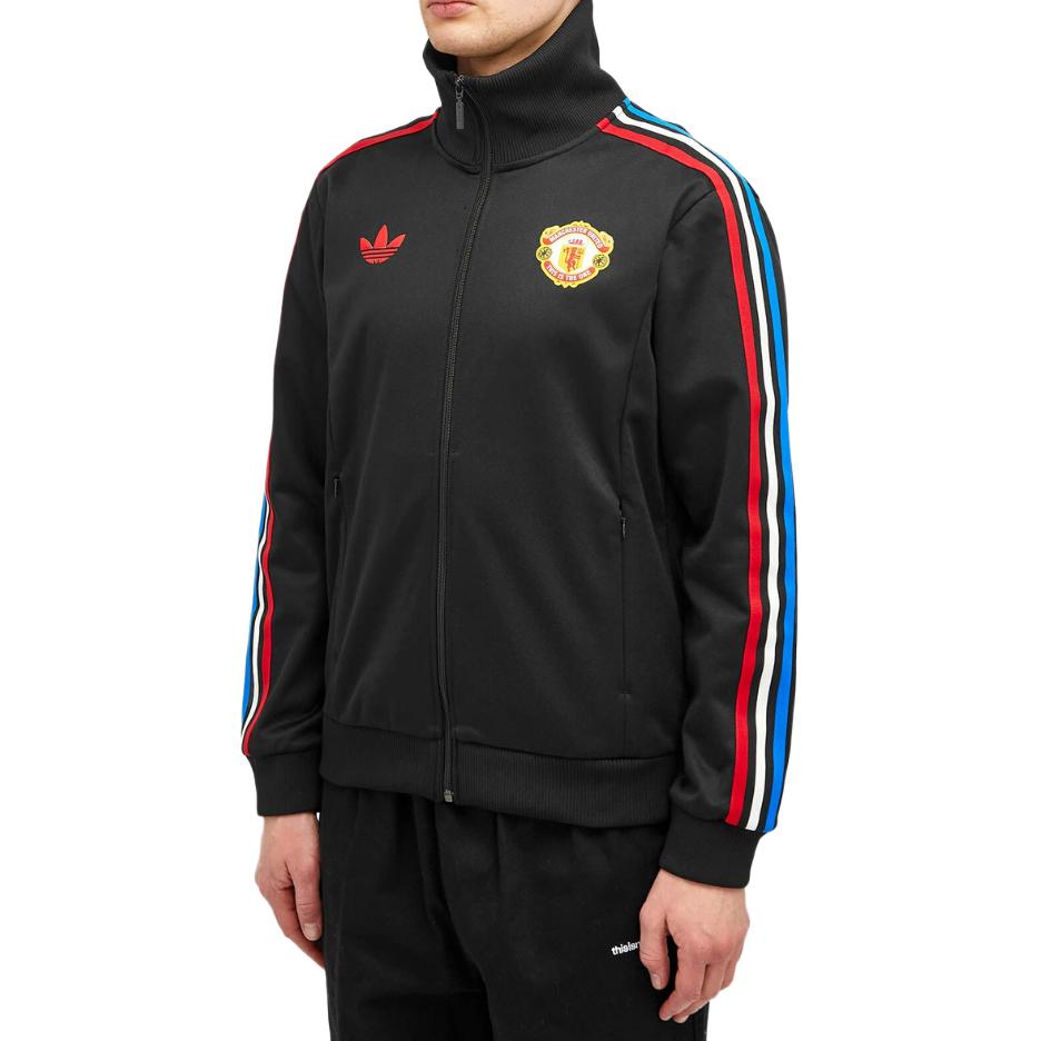 Adidas X Stone Roses Manchester United Striped Colorblock Slim Fit Casual Sports Jacket Men Outerwear Black IP9188