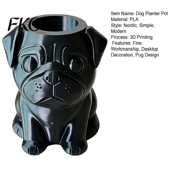 Pot de Plante d'Intérieur Compact Pot Carlin Imprimé en 3D, Pot de Fleur Chien Décoratif pour Pot Extérieur, Contenant pour Plantes Cactus Succulentes, Cadeau pour Amoureux des Animaux