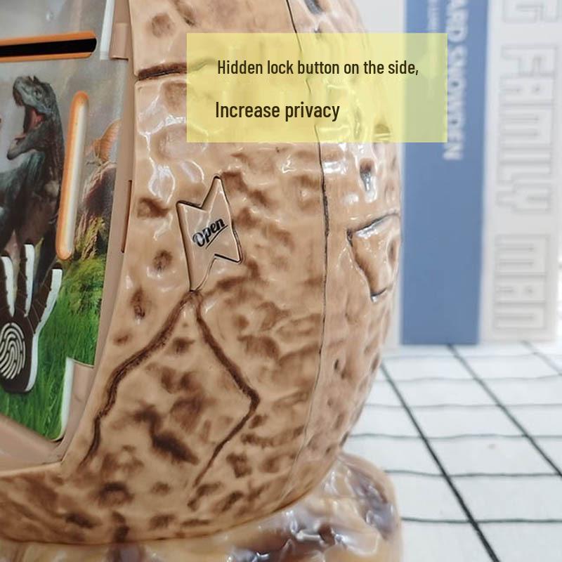 Dinosaur Egg Piggy Bank with Password Lock, Fingerprint, Luminous Music, and Automatic Money Rolling Feature for Kids.
