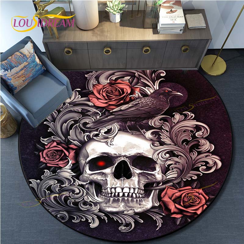 Skull 3D Print Waterproof and Non-slip Circle Cute Floor Rug Round Area Rugs Living Room Children Chair Tent Play Game Carpets