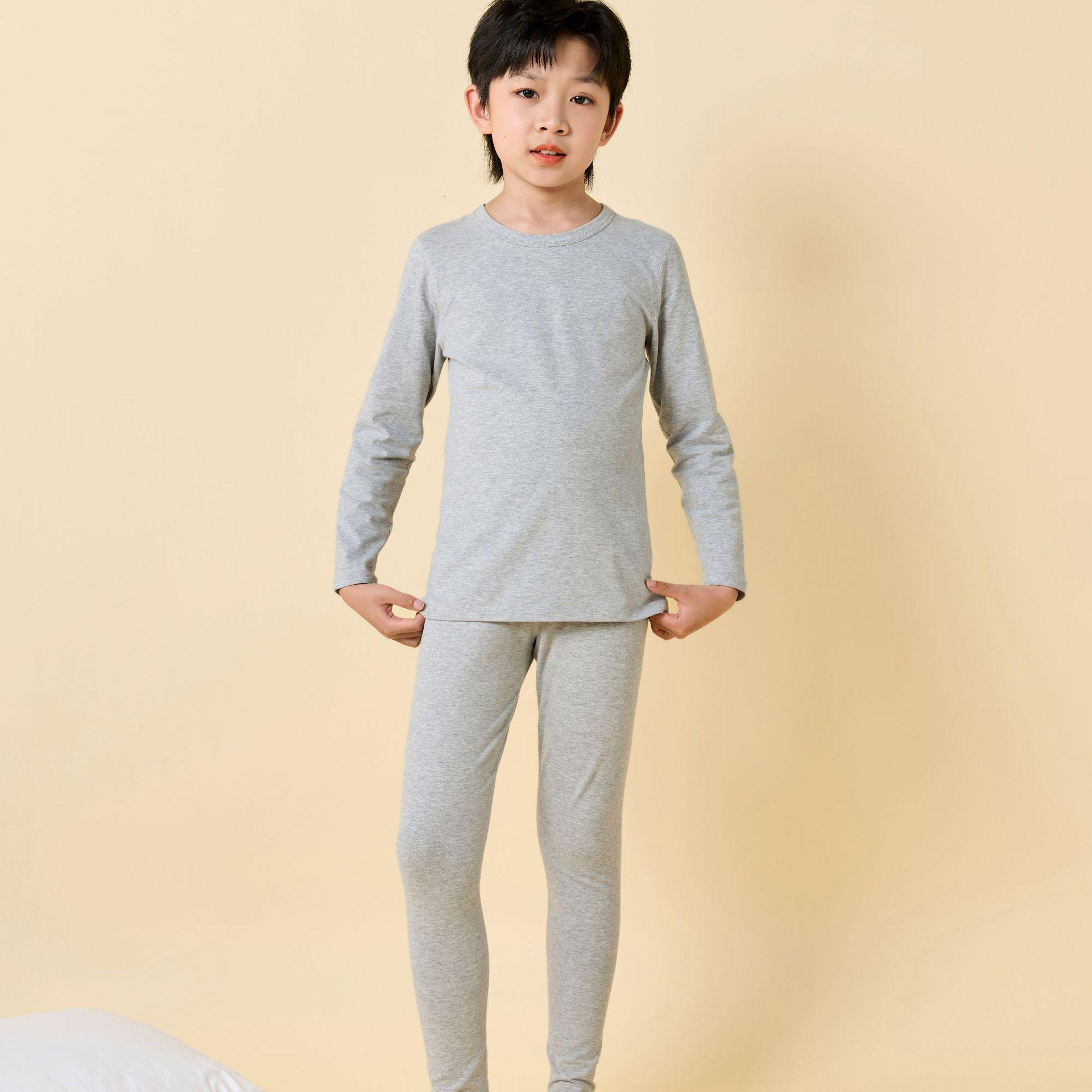 10A Antibakterielles Reines Baumwoll-Unterwäsche-Set für den Herbst - Kinder & Jugendliche gray