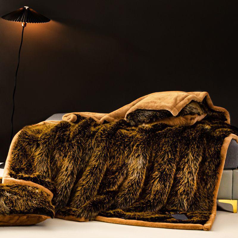 G5Z Luxus-Kunstfuchsfell-Decke - Extra dicke Winter-Raschel-Tagesdecke