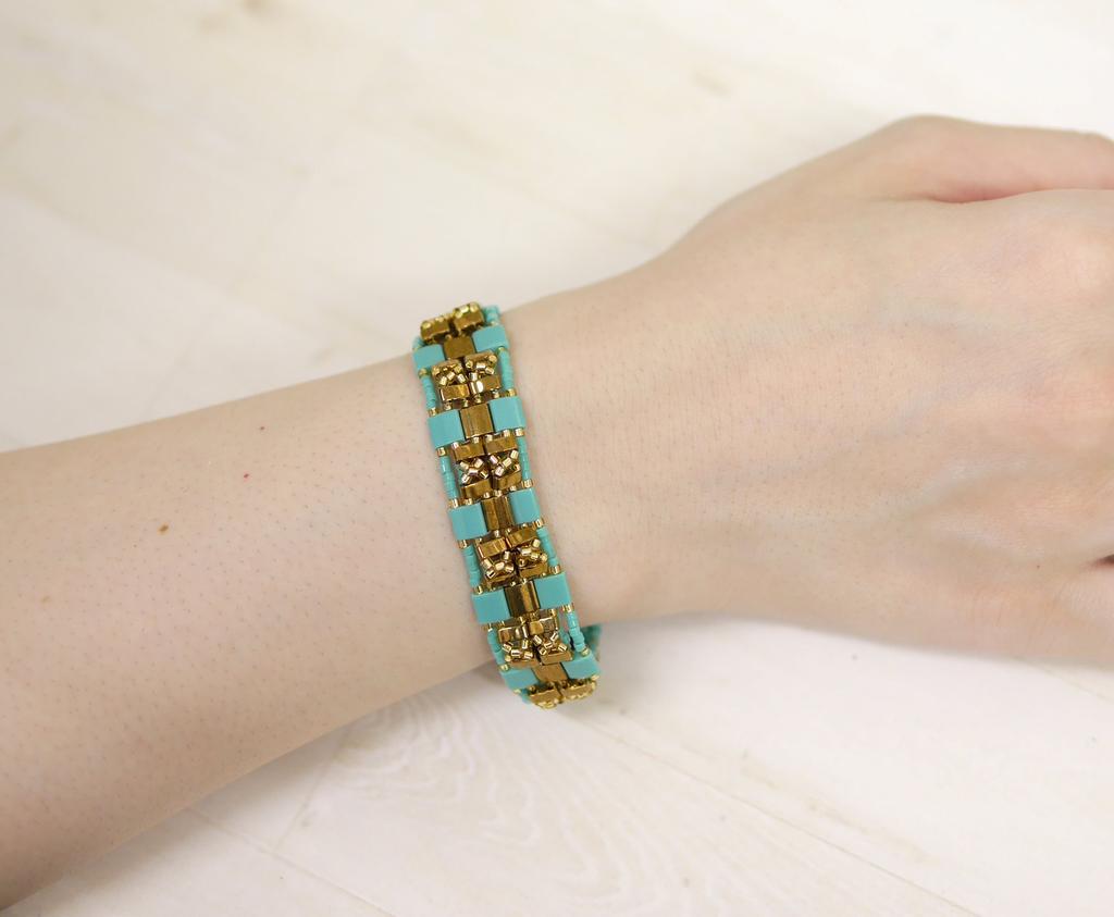 MIYUKI Tila & Bauchketten Armband Set - Tila und Halb-Tila Perlen Kreuz Quadrat Armband BFK-483