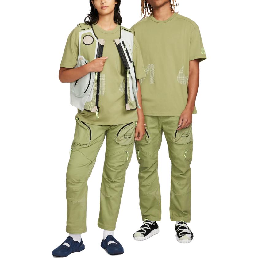 Nike Short-Sleeve Letter Print Loose Fit T-Shirt Unisex Tops Amber-Green FD7856-334