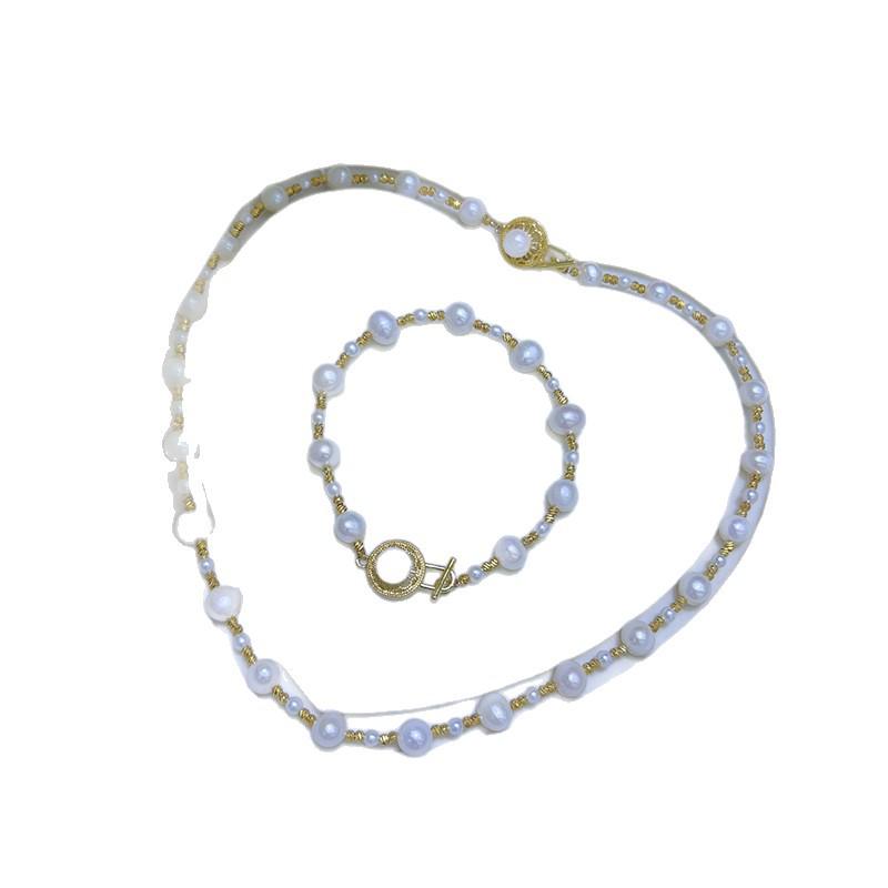 Elegant Natural White Pearl Necklace Set - Luxurious & Exquisite Style