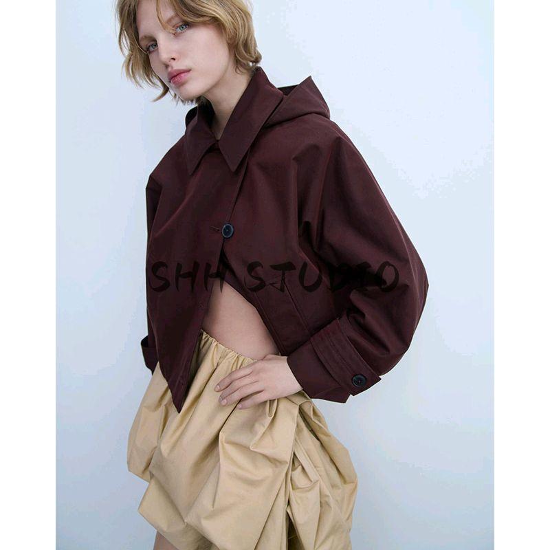 Spring Summer Women's Wear Casual Easiest for Match Decorated Row Button Lapel Batwing Long Sleeves Wind-Breaker Outwear 0518060