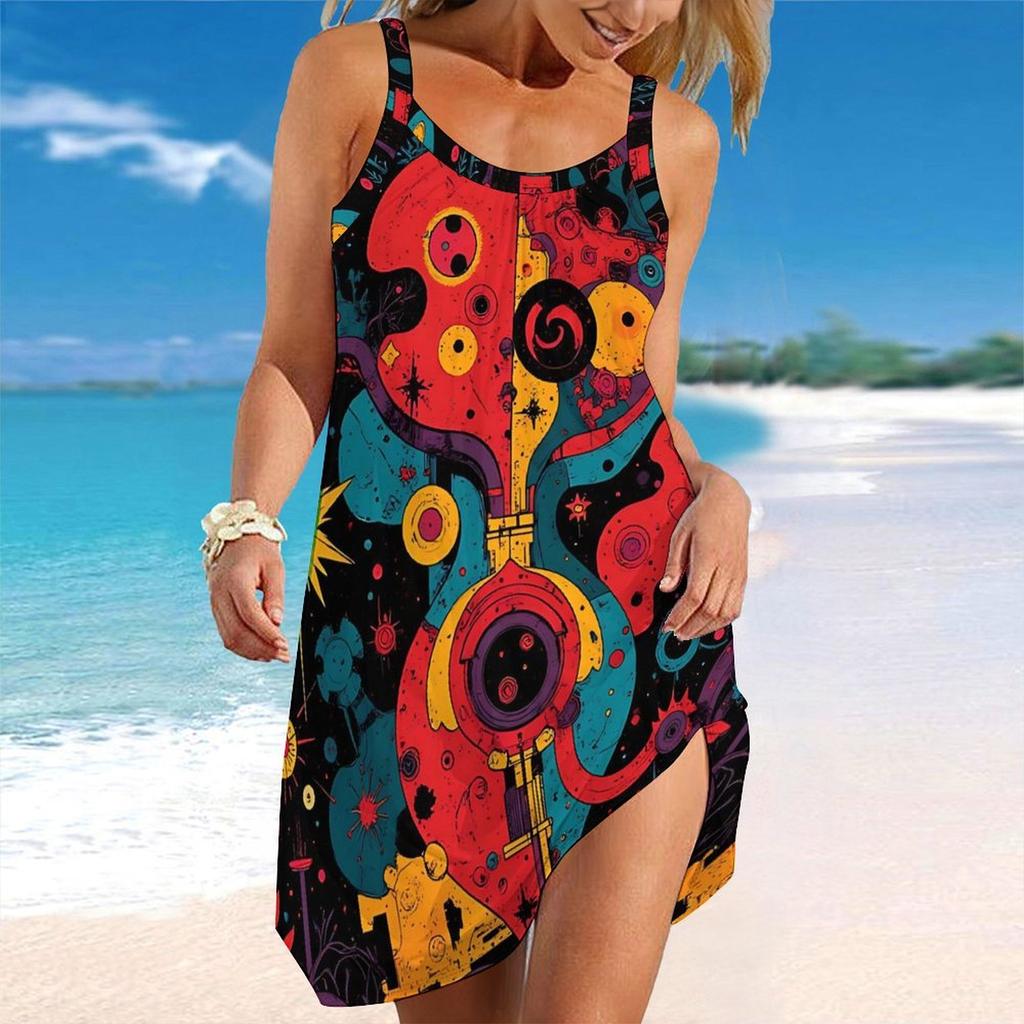Abito da Spiaggia da Donna Mini Abito Stampa Casual Moderno Senza Maniche Vestibilità Larga Esterno Quotidiano Estate