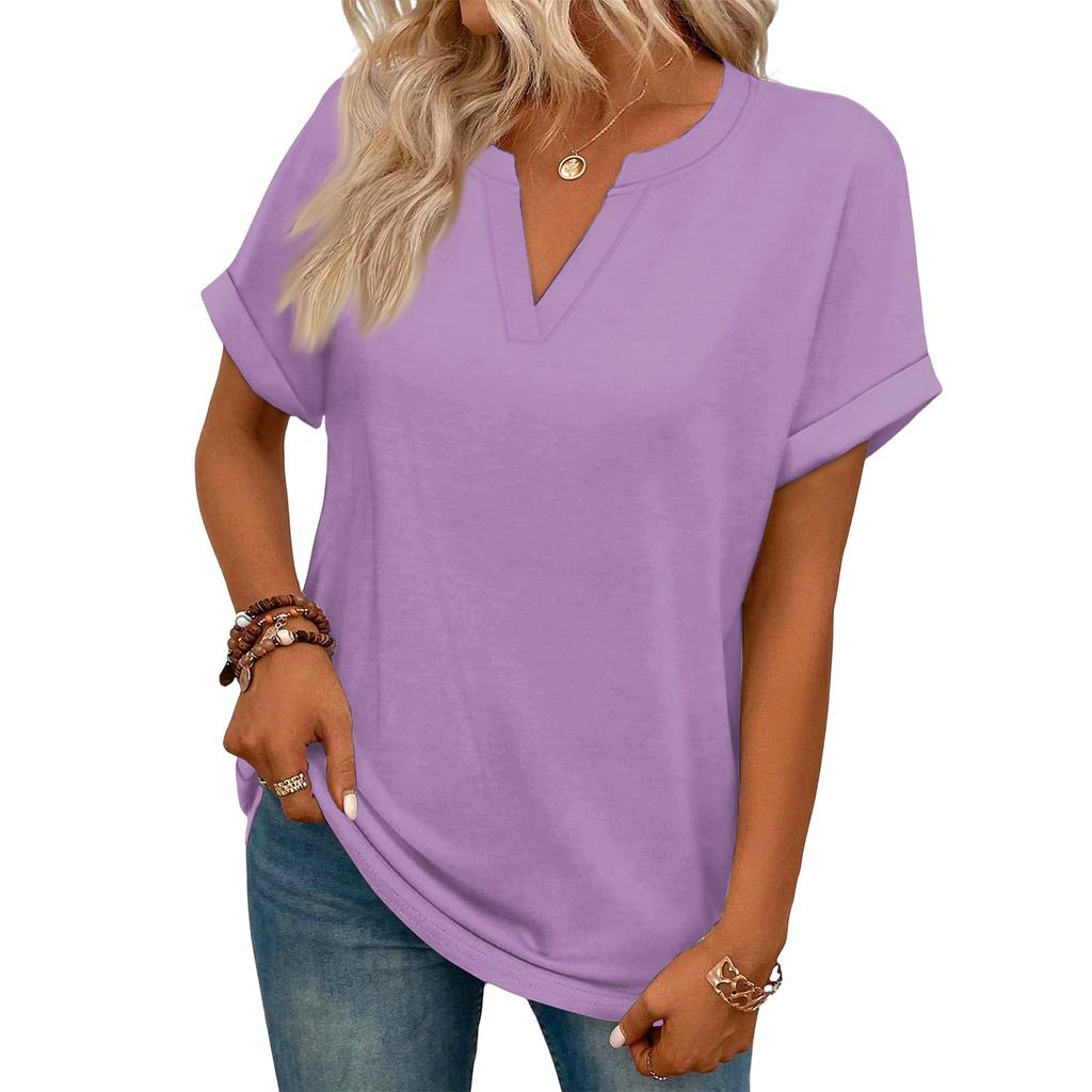 Stylish Women's Casual V-neck Short-sleeved Color T-shirt