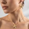 Damen Boho Resort Stil Halsketten- und Ohrring-Set Modische Seestern-Anhänger-Halskette und Ohrringe mit Diamant- und Perlen-Accessoires